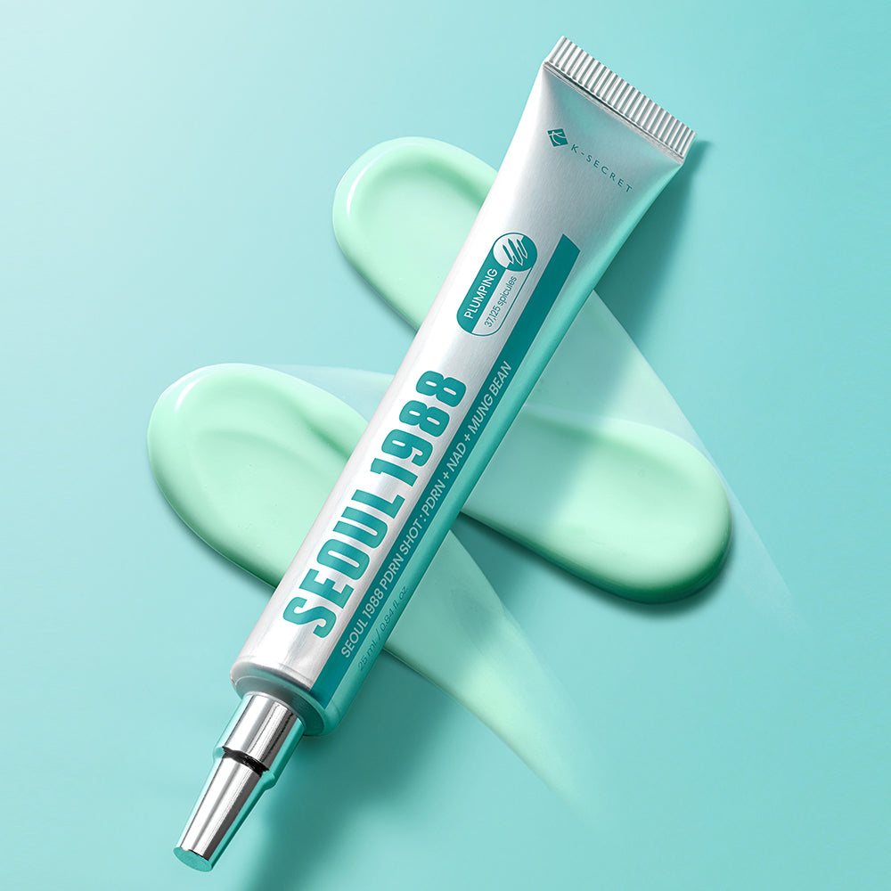 SEOUL 1988 PDRN Shot tube on mint gel-cream texture swatches