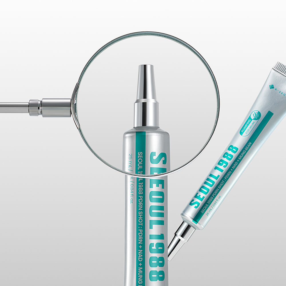 Magnifying glass over the SEOUL 1988 PDRN Shot tube nozzle
