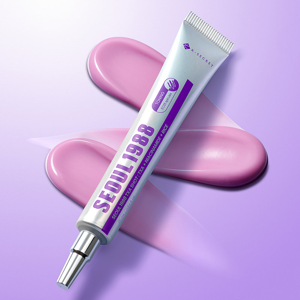 SEOUL 1988 TXA Shot tube on pink-purple gel-cream texture swatches