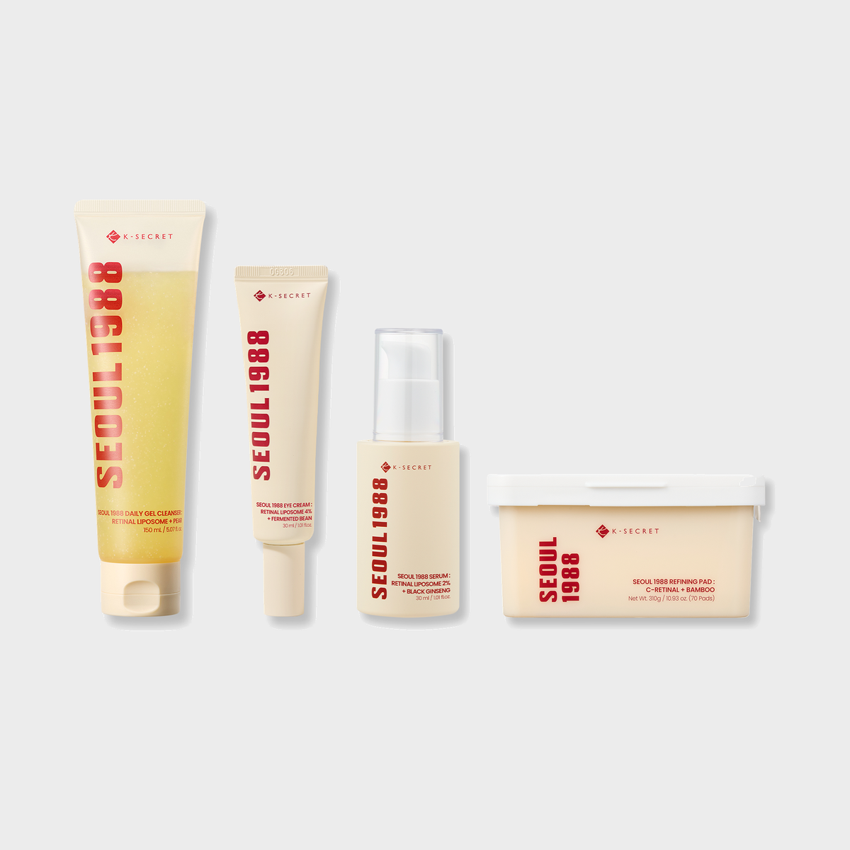 SEOUL 1988 Retinal Ritual Set: daily gel cleanser, retinal eye cream, retinal serum and refining pad